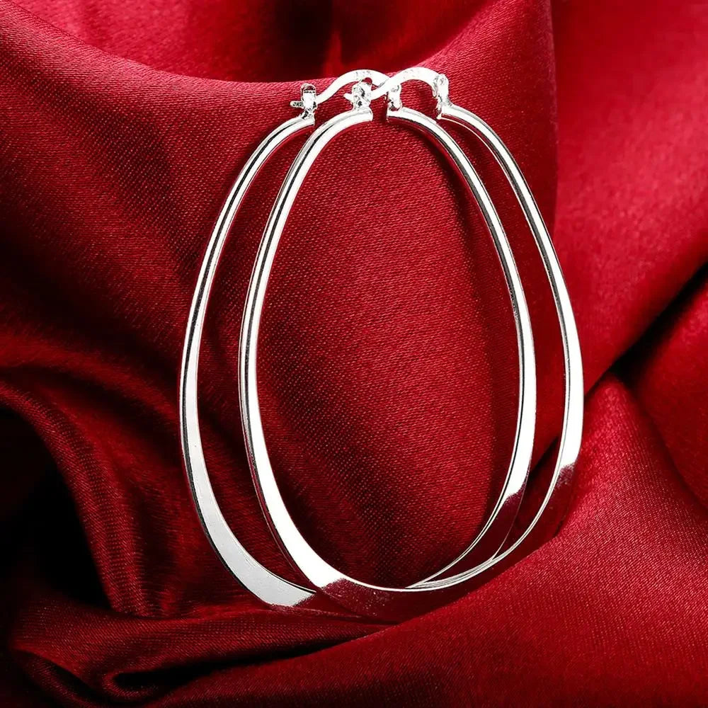 925 Sterling Silver Earrings Simple Round Circle Hoop Earrings For Woman Fashion Wedding Engagement Charm Jewelry - Dark Khak