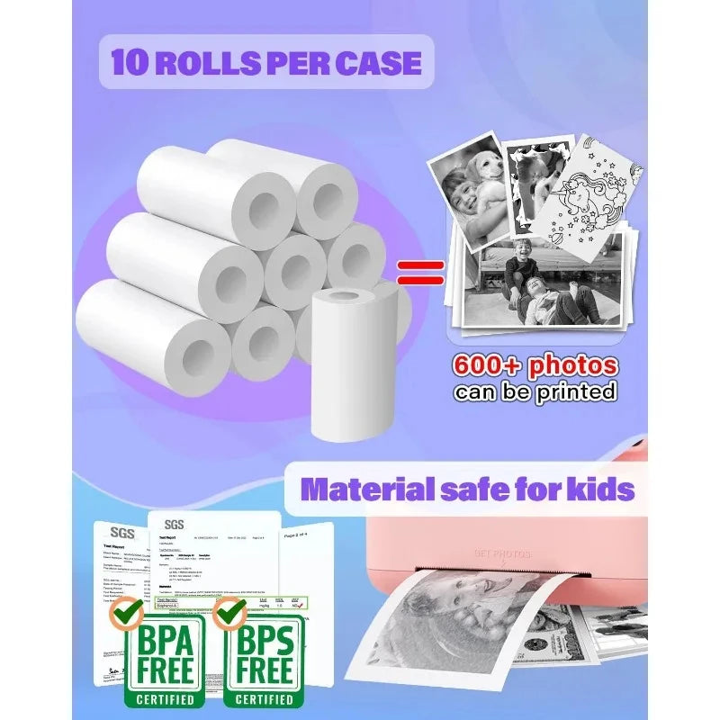 Kids Camera Instant Print Refill for Kids Instant Camera Thermal Printing BPA Free,57x25mm White Non-Adhesive Photo Print Rol