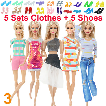 10 Pcs/Set Fashion Outfits 30cm Doll Shirt Pants Dress Shoes 11.5 Inch Doll Clothes Dollhouse 11.8" 1/6 Doll Accessories Toy 