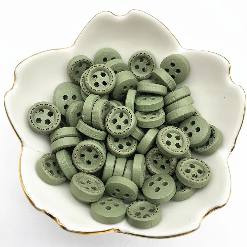 50pcs 10mm 4hole Mini Color Kids Buttons Wood Buttons Clothing Wedding Decoration Sewing Accessories - 12