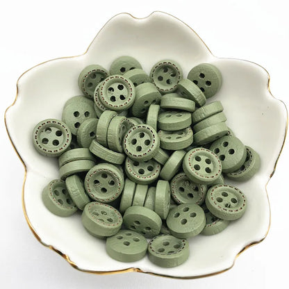 50pcs 10mm 4hole Mini Color Kids Buttons Wood Buttons Clothing Wedding Decoration Sewing Accessories - 12