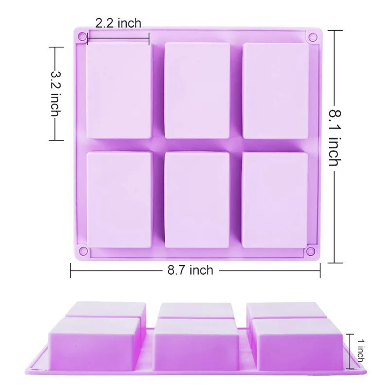 6 grid Handmade Soap Silicon Mold 6 types Floral Pattern Flat Bottom Essential oil Toilet Soap DIY Baking Cake Square Mold - 