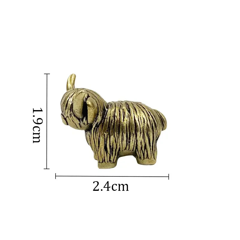 Mini Copper Highland Cow Figurine Charming Exquisite Detailing Vintage Brass Decor Desk Ornament for Home Office Creative Gif