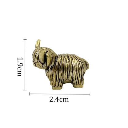 Mini Copper Highland Cow Figurine Charming Exquisite Detailing Vintage Brass Decor Desk Ornament for Home Office Creative Gif