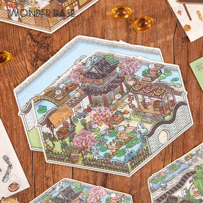 DIY Cartoon Cat Leisure Life in 4 Seasons Landscape Sticker 3D Pocket Cabin Scene Stacking Pasting Stickers Gift for Kid Chil