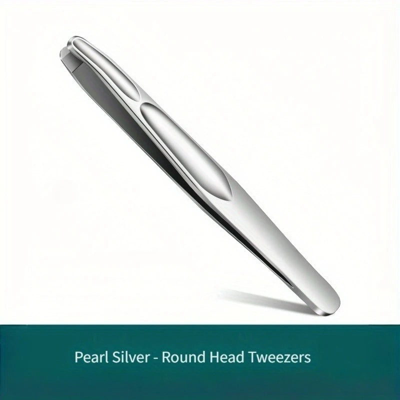 Premium Round Head Tweezers for Eyebrow & Facial Hair Removal Seamless Clips Short Hair Precision Beard Clip - Silvery B
