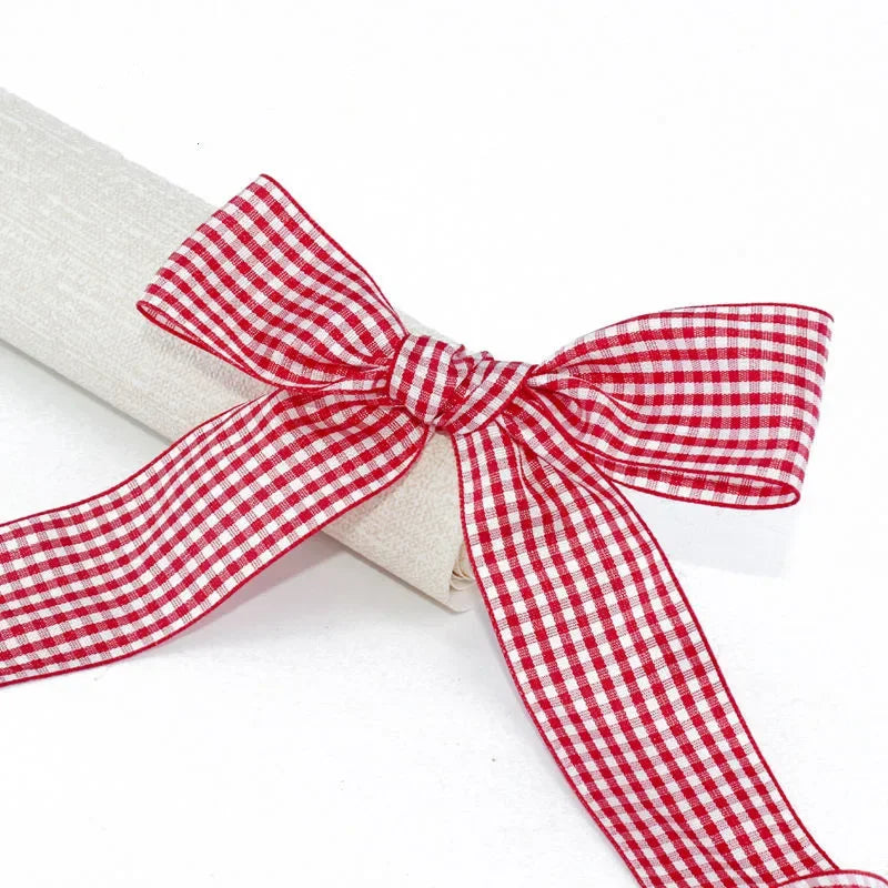 5Yards New 25mm Plaid Cotton Ribbon Wedding Christmas Decoration DIY Sewing Fabric Handmade Bow Ribbon Flower Gift Packaging