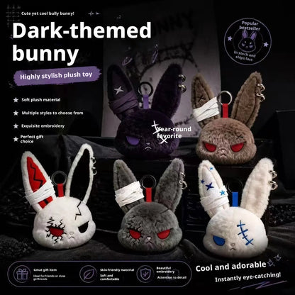 Hot Gothic Bunny Plush Keychain RabbitBag Charm with Bandage Desian Kawaii Key Ring Pendant Car Bag Ornament Gift To