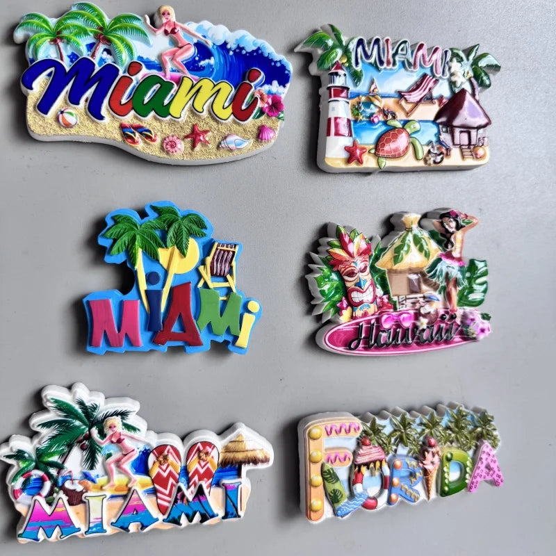 Tourist Souvenirs Fridge Magnets USA,refrigerator Decorations for Miami New York Hawaii Collection of Fridge Ornaments Sticke