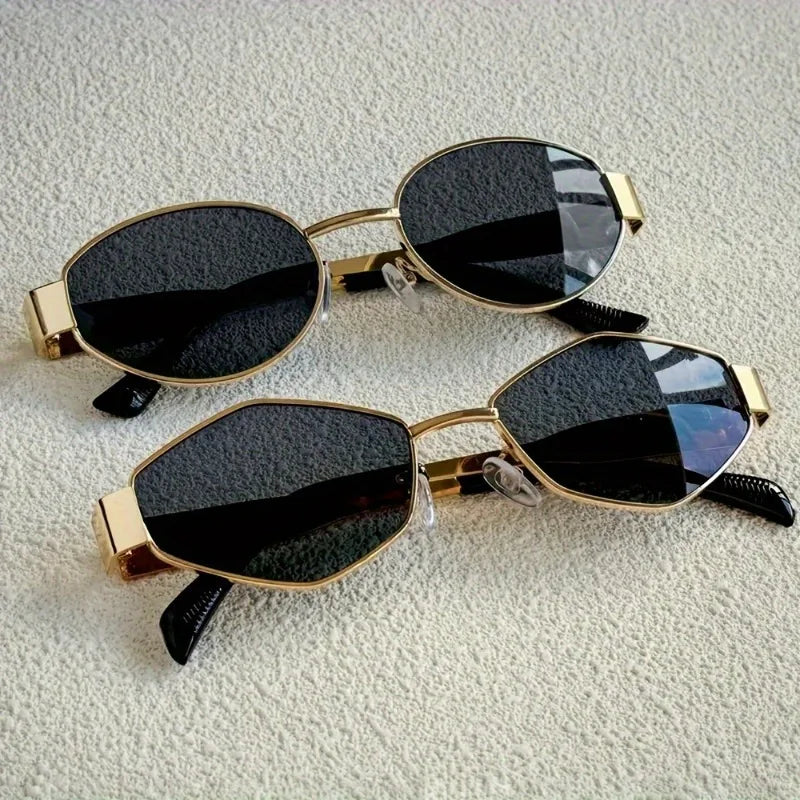 2 Pairs of Summer Women's Fashionable Glasses Retro Gold Frame Trendy Glasses Combination Polygonal Round Frame Design - 2PCS