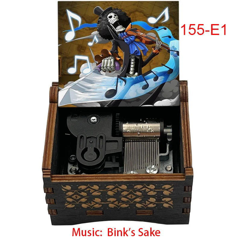 Bink's Wooden Painted Music Box Anime Carved Musical Box Desktop Decoration Sake Melody Christmas Birthday Gift - 155-E1-wind