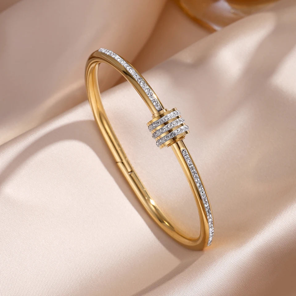 ZAKOL 5/1pcs Sparkling Zirconia Inlaid Stainless Steel Bracelet Set for Women Stackable Bangles Fashion Non Fading Jewelry Gi