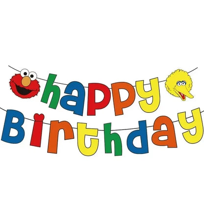 Cartoon Sesames Street Birthday Party Decor Elmo and Friends Theme Tablecloth Plate Balloon Set Cake Decor Baby Shower - 1Set