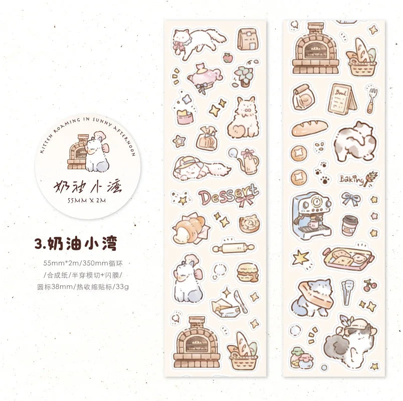Kitten Synthetic Paper Flash Film Die Cutting Tape Cartoon Cute Children Gooka Decorative Sticker