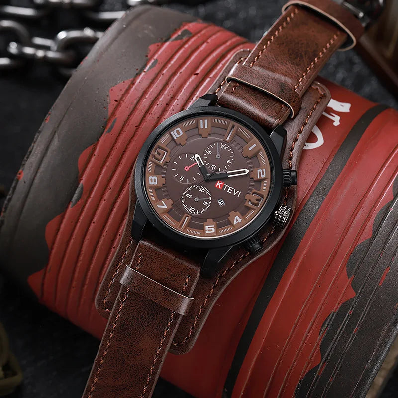 Retro Men's Watches High-end Luxury Man Watch PU Leather Strap Date Business Quartz Watch Big Dial Military tactical Wristwat