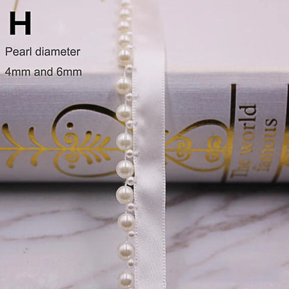 1yard/lot White black Pearl Bead lace Ribbon Tape lace fabric Trim Ribbons for DIY Sewing Garments Handmade Clothing Accessor