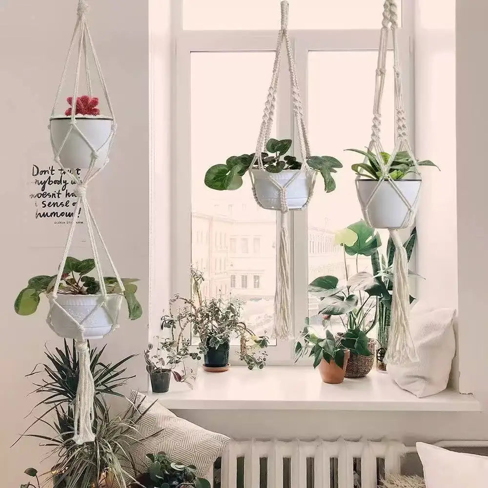 Hanging Plant Handmade Macrame Plant Hanger Flower Pot Planter Hanger Wall Decor Courtyard Garden Hanging Planter Hanging Bas