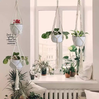 Hanging Plant Handmade Macrame Plant Hanger Flower Pot Planter Hanger Wall Decor Courtyard Garden Hanging Planter Hanging Bas
