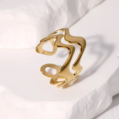 Stainless Steel Irregular Wave Rings for Women Men Creative Gold Color Adjustable Opening Rings Female Statement Jewelry Gift