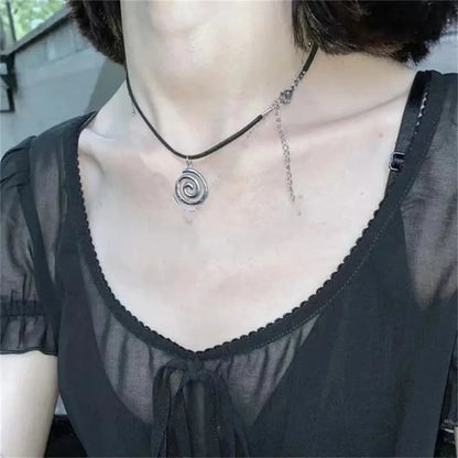 Vintage Spiral Vortex Pendant Hand-woven Leather Rope Necklace for Women Unisex Boho Pentagram Necklace Fashion 2023 Y2K Jewe