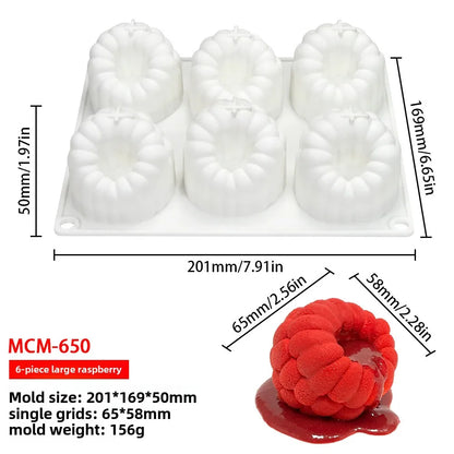 6 Hole Raspberry Design Mousse Silicone Mousse Mold 3D Fruit Dessert Chocolate Mould DIY Cake Decorating Tools Bakeware - 6 R