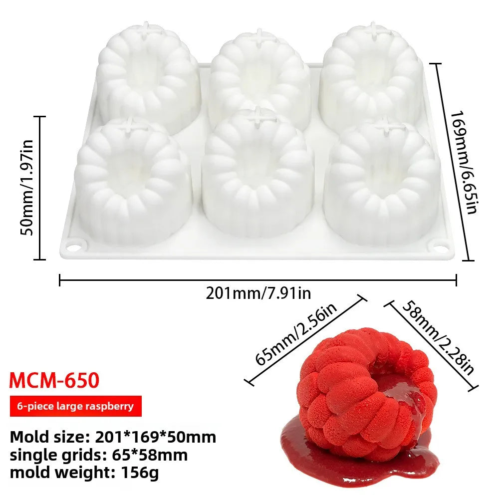 6 Hole Raspberry Design Mousse Silicone Mousse Mold 3D Fruit Dessert Chocolate Mould DIY Cake Decorating Tools Bakeware