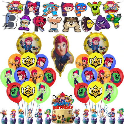 Battle Balloons Happy Birthday Banner Fight Game Party Decoration Brawled Background Cake Topper Disposable Tableware Keychai