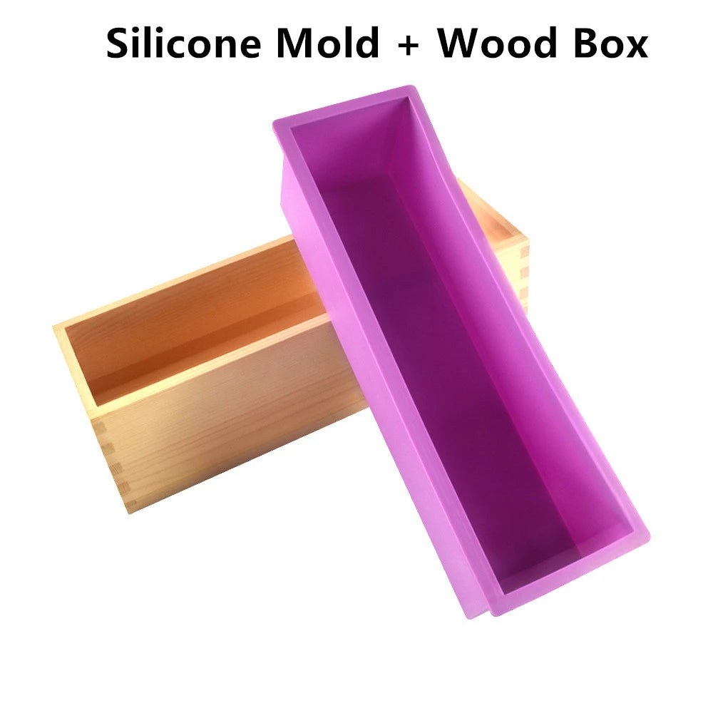 Silicone Soap Mold Flexible Rectangular Loaf Mold with Wood Box Soaps Making - 1.2L soap mold