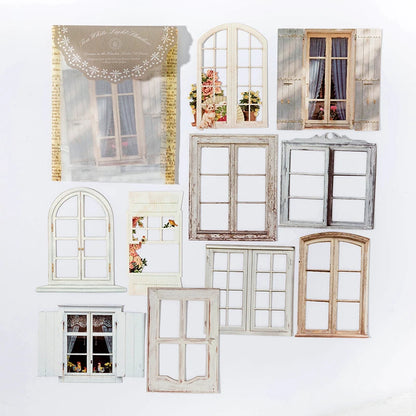 10 Sheets Vintage Hollow Door Window Sticker Diy Diary Decoration Plant Flower INS Sticker Album Scrapbooking Kawaii Statione