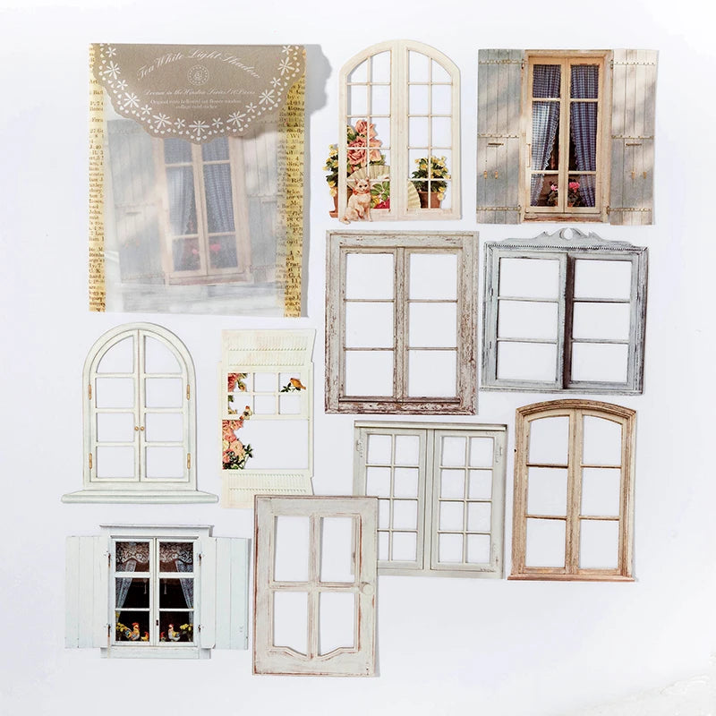 10 Sheets Vintage Hollow Door Window Sticker Diy Diary Decoration Plant Flower INS Sticker Album Scrapbooking Kawaii Statione
