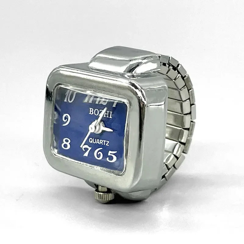 Vintage Punk Finger Watch Mini Elastic Strap Alloy Watches Couple Rings Jewelry Clock Retro Roman Quartz Watch Rings Women Me