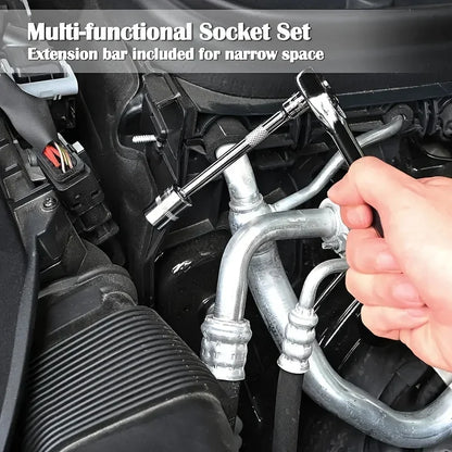 46pc Drive Socket Set 1/4 inch Ratchet Wrench Set Mechanic Tool Kits for Auto Repair Hous with Sockets Metric Hex Bit Socket 