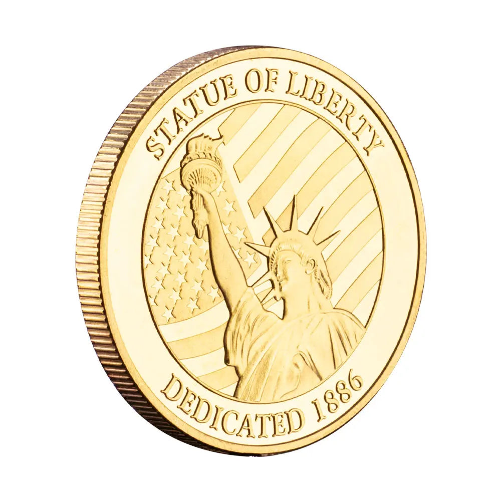 US Statue of Liberty Souvenir New York City The Brooklyn Bridge Pattern Golden Commemorative Coin Collectibles Liberty Coin