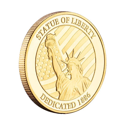 US Statue of Liberty Souvenir New York City The Brooklyn Bridge Pattern Golden Commemorative Coin Collectibles Liberty Coin