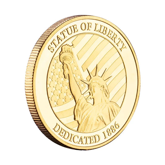 US Statue of Liberty Souvenir New York City The Brooklyn Bridge Pattern Golden Commemorative Coin Collectibles Liberty Coin