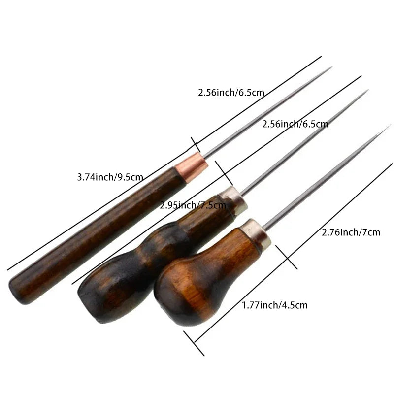 1pcs Durable Awl Tools With Wooden Handle Diy Leather Crafts Punch Tools Leather Hole Punches Stitching Tools Handmade Suppli