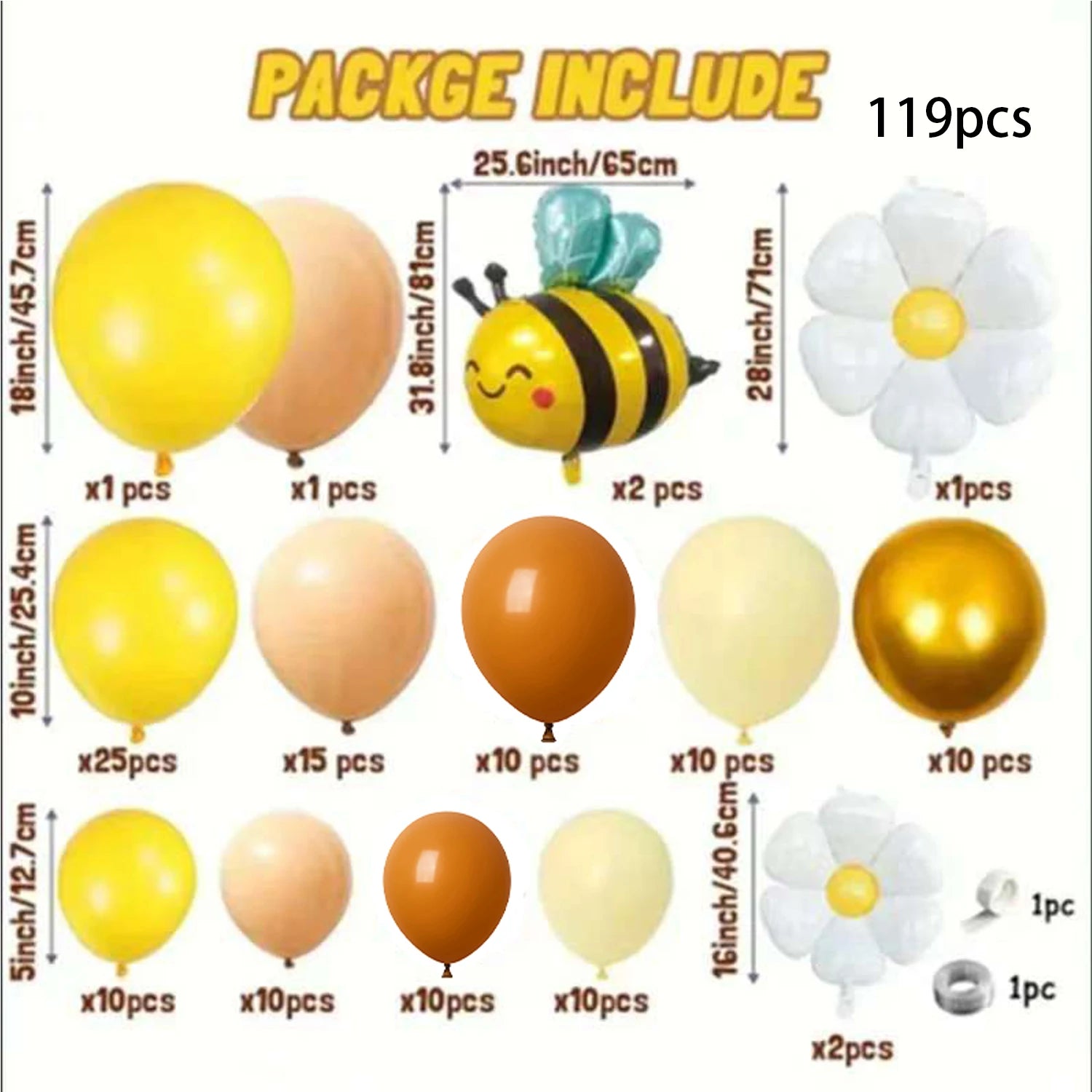 119pcs Cartoon Jungle Bee Sunflower Balloon Arch Kit Gender Reveal Christenings Birthday Parties Decoration Festive Supplies
