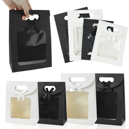 10/20pcs Black White Gift Box with Clear Window Wedding Favors Birthday Party Candy Snack Biscuit Packaging Bag Christmas Gif