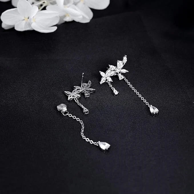 Summer Silver Plated Fashionable Tassel Inlaid Zircon Flower Earrings For Women, New Trendy Light Luxury Earrings Accessories