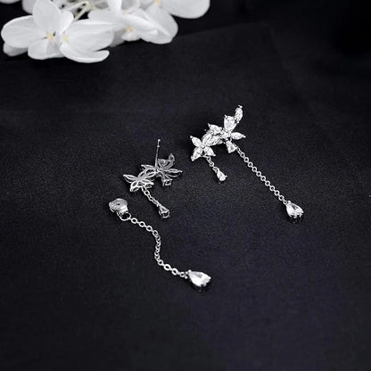 Summer Silver Plated Fashionable Tassel Inlaid Zircon Flower Earrings For Women, New Trendy Light Luxury Earrings Accessories