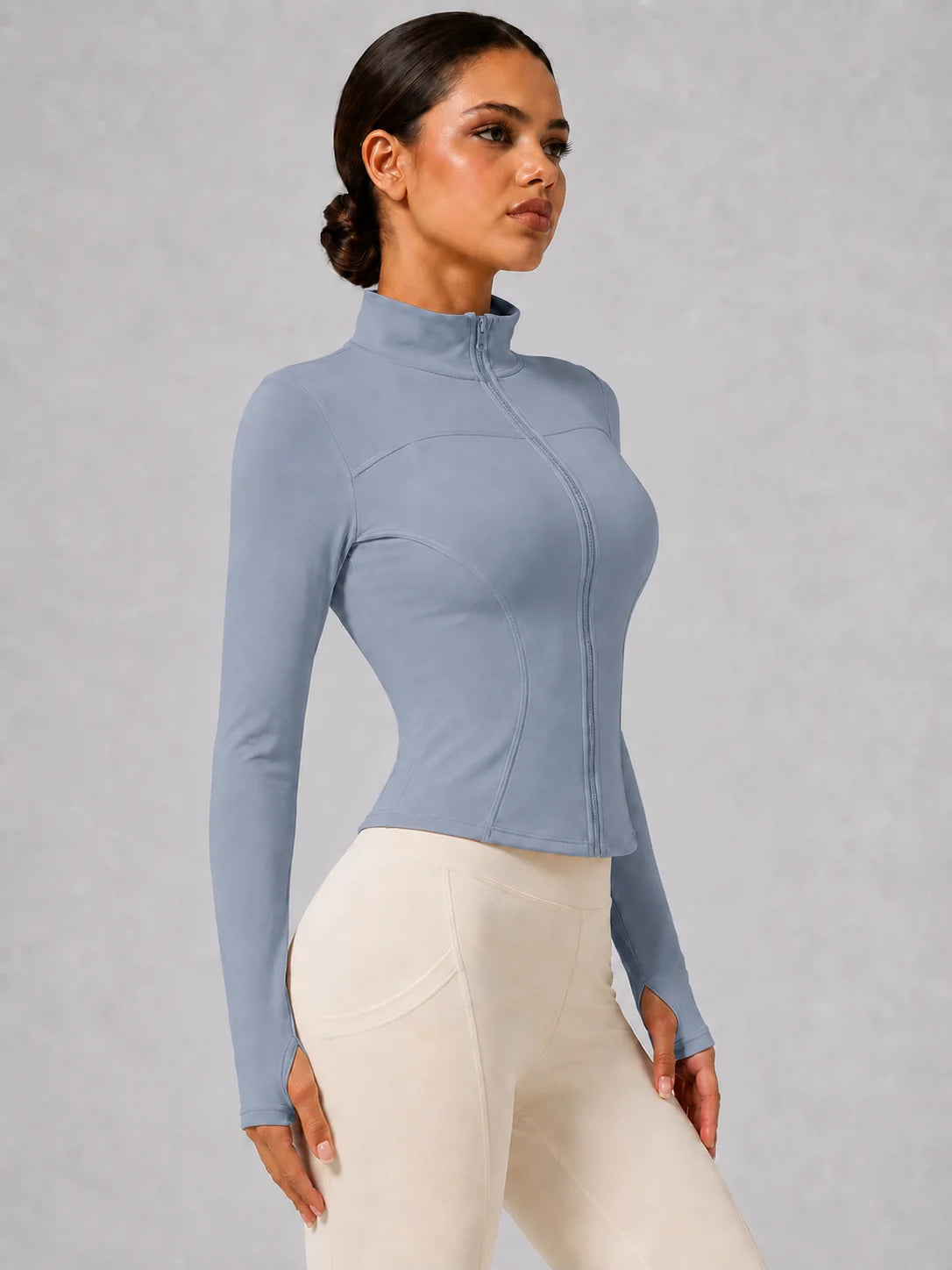 Women's Full-Zip Yoga Jacket, Slim Fit Long Sleeve Athletic Top with Thumb Holes, Lightweight Stretchy Workout Jacket for Run