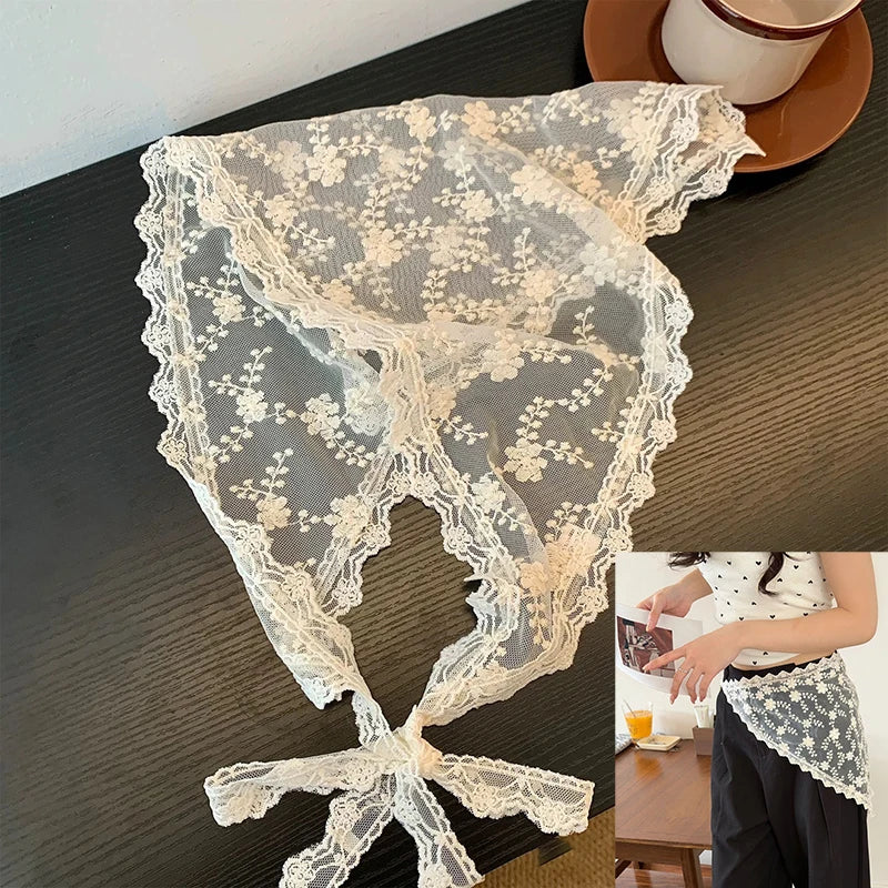 2025 ! Y2K Women Lace Tulle Bandage Skirt Stacked Lace Half Skirt Layering Small Butt Curtain Flower Triangle Hair Scarf - Be