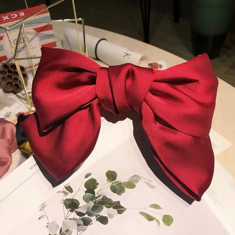 Solid Color Bow Ribbon Hair Clip New Women Large Bowknot Barrettes Women Ponytail Clip Headband Girls Hair Accessories Gift -