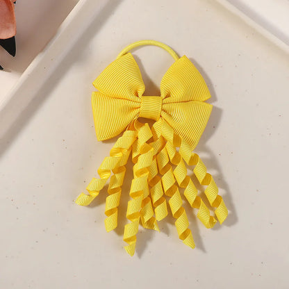 Baby Girls Back To School Ribbon Curly Hair Bow with Ties Rope Elastic Hairbands Kids Ponytail Holder Bowknot Hair Accessorie