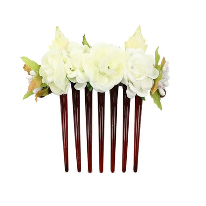 Bridal Hair Combs Rustic Wedding Floral Women Stimulation Flower Hairpins Brides Wedding Elegant Hair Accessories - white