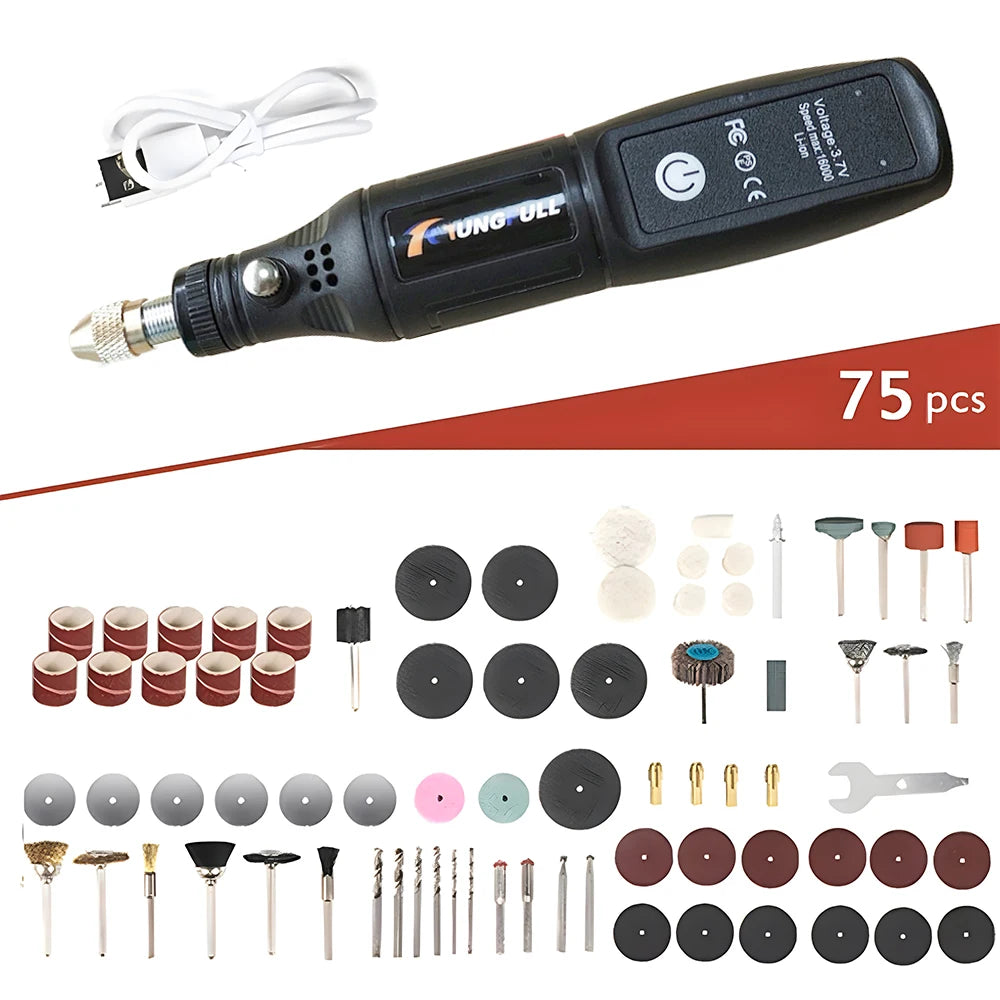 TUNGFULL Cordless Mini Rotary Tool Kit USB Rechargeable Grinder Pen Set For DIY Polishing Drilling Carving Craft Work
