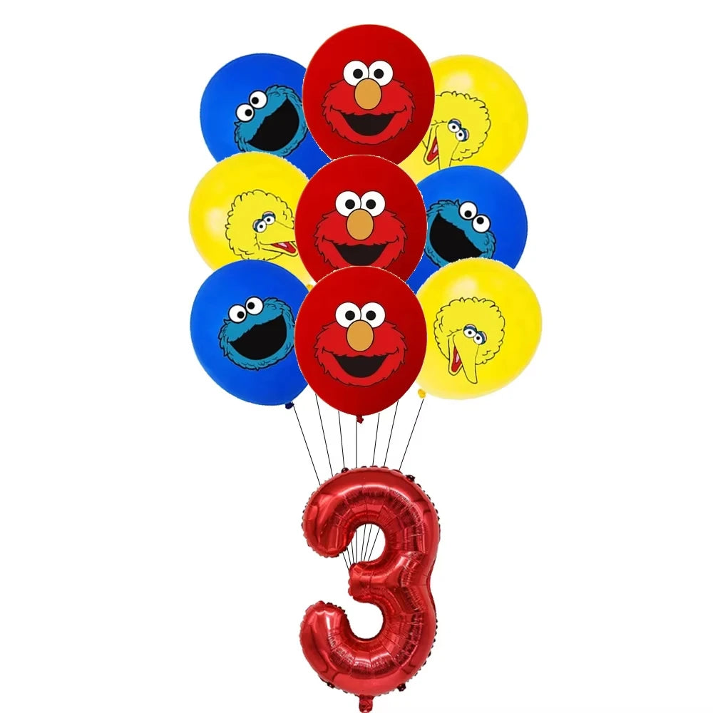Cartoon Sesames Street Birthday Party Decor Elmo and Friends Theme Tablecloth Plate Balloon Set Cake Decor Baby Shower - 19pc