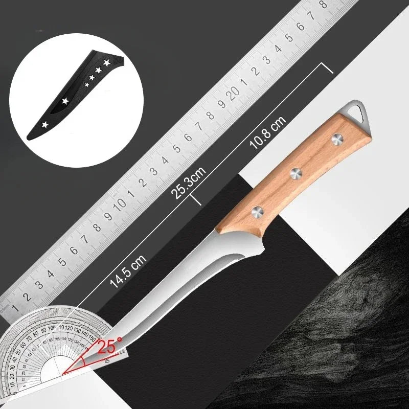 Stainless Steel Fillet Boning Knife Professional Chef's Kitchen Knife Forged Meat Cleaver Fish Slicing Knife Wooden Handle - 