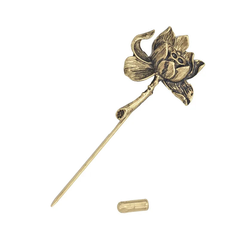 Vintage Bronze Lotus Flower Deer Brooches Men Women Shawl Cardigan Collar Pins Accessories Jewelry Gift