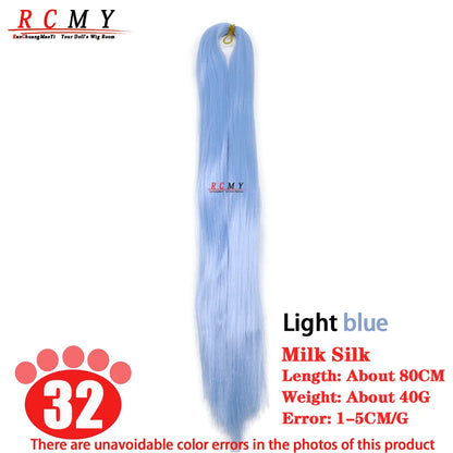 BJD SD Doll 80CM/40 White Black Hair Row Milk Silk Anti-Mohair Wig Handmade Hook Transplant Material for Girls and Boys Hair 